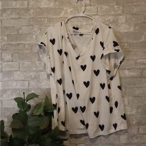 Heart Print White and Black Women's Top